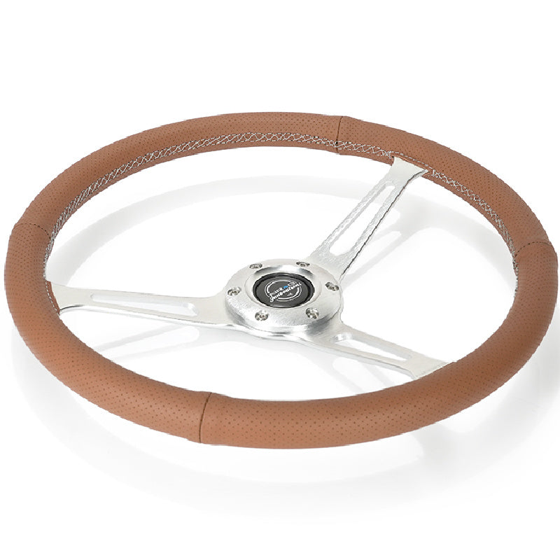 NRG Innovations Classic 380mm Brown Leather Steering Wheel flat view