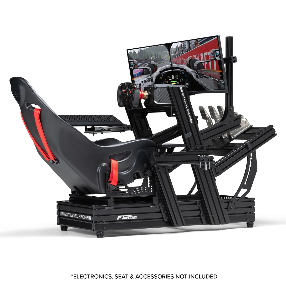 next level f-gt 160 sim rig built out with an es1 seat, a single monitor mount and load cell pedals