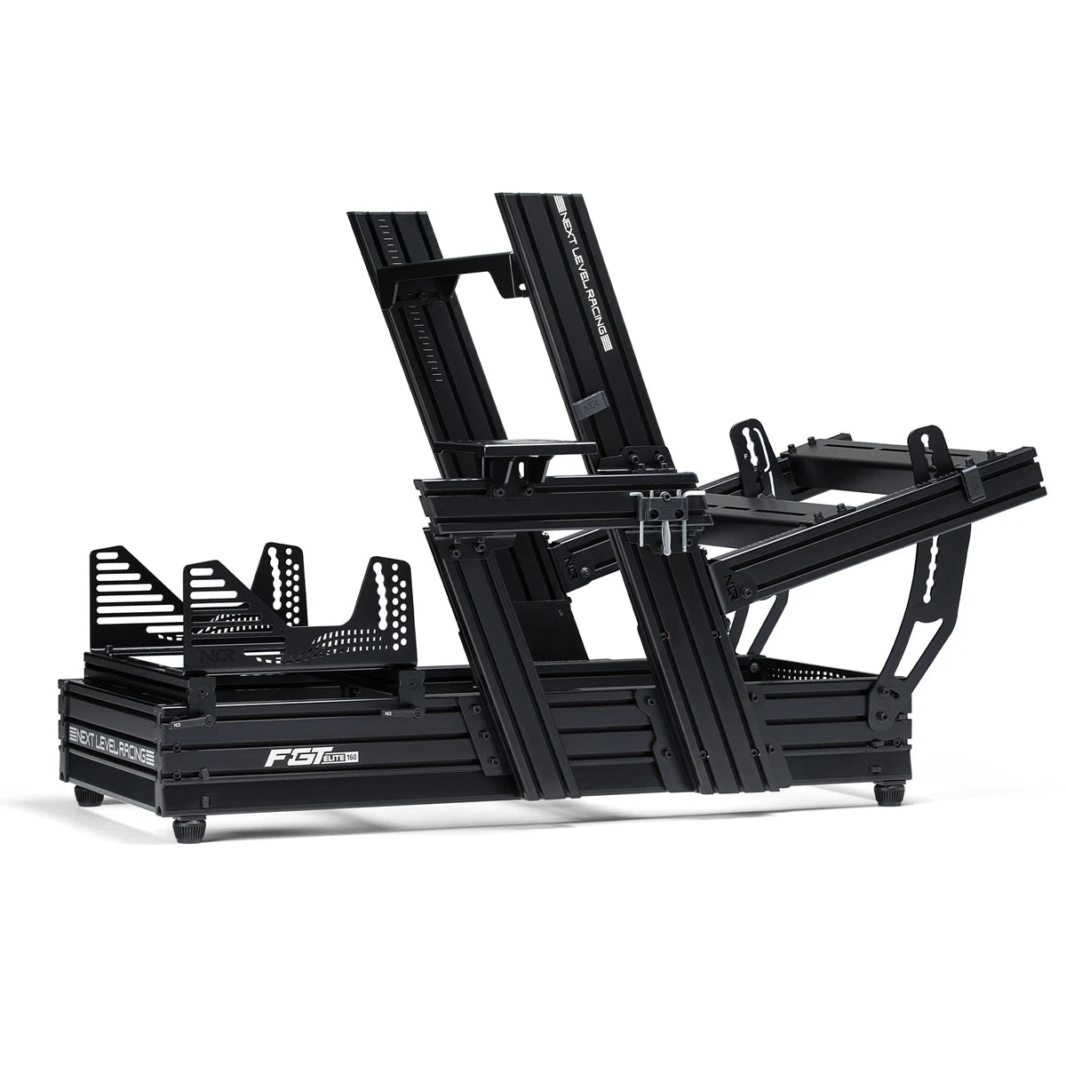bare f-gt elite 160 aluminium frame from the side, showing seat mounting rails and pedal deck travel