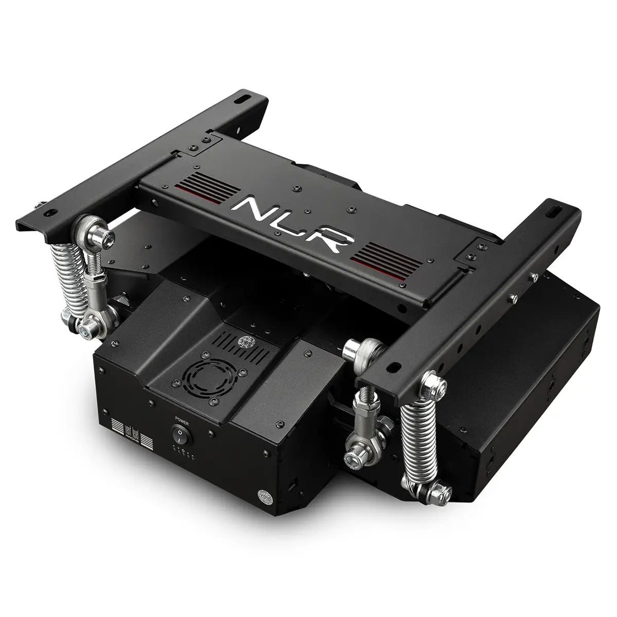 next level racing motion v3 viewed from an angle to show main indicator light and right most suspension spring