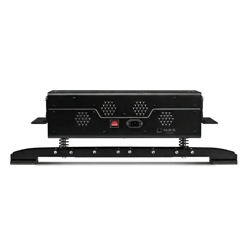frontal profile with 4 vents a red power switch and power cable port visible on face of the nlr motion plus