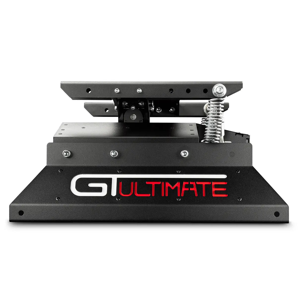 side view of mounting bracket on nlr v3 motion platform featuring the text G T ultimate on the edge
