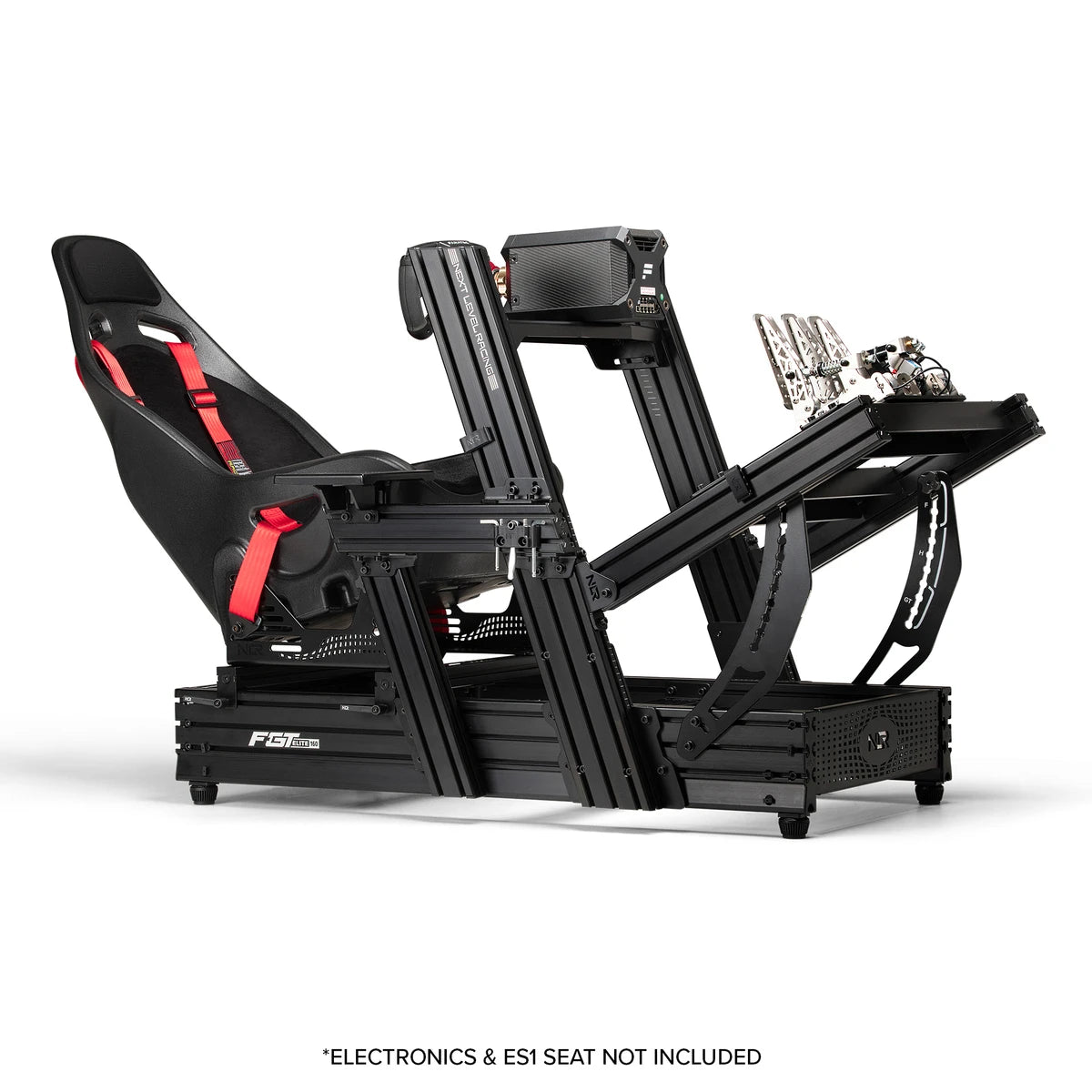 next level racing fgt 160 cockpit in gt position with an es1 seat and a bottom mounted direct drive wheelbase