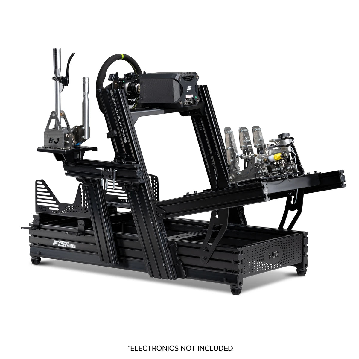 next level racing fgt elite 160 rig in formula position with hydraulic pedals, a handbrake and a shifter